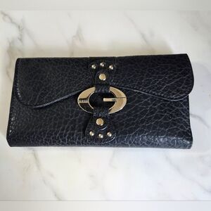 Guess Black Textured Leather Wallet with Silver Hardware